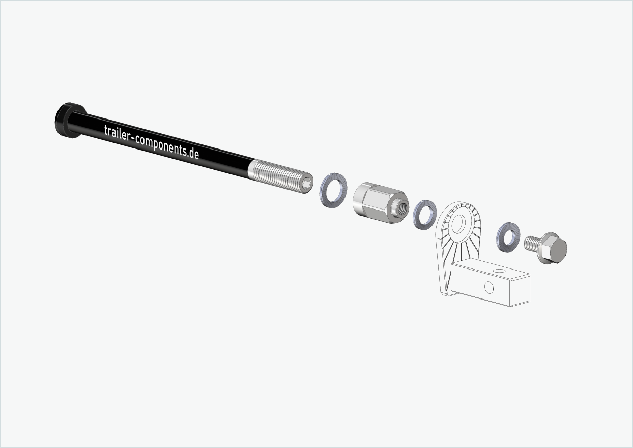 Perno passante universale con adattatore per ORBEA | per filettatura sinistra M12 x 1,50 - adatto a Thule, Qeridoo, Burley, Prophete, Hamax, Trixie e molti altri.
