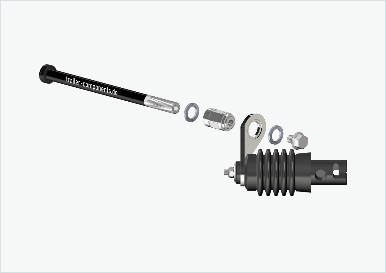 Asse a sgancio rapido con adattatore Weber per TOUT TERRAIN | per filettatura sinistra M12 x 1,50 - adatto per frizioni Weber tipo: E - EL - ES