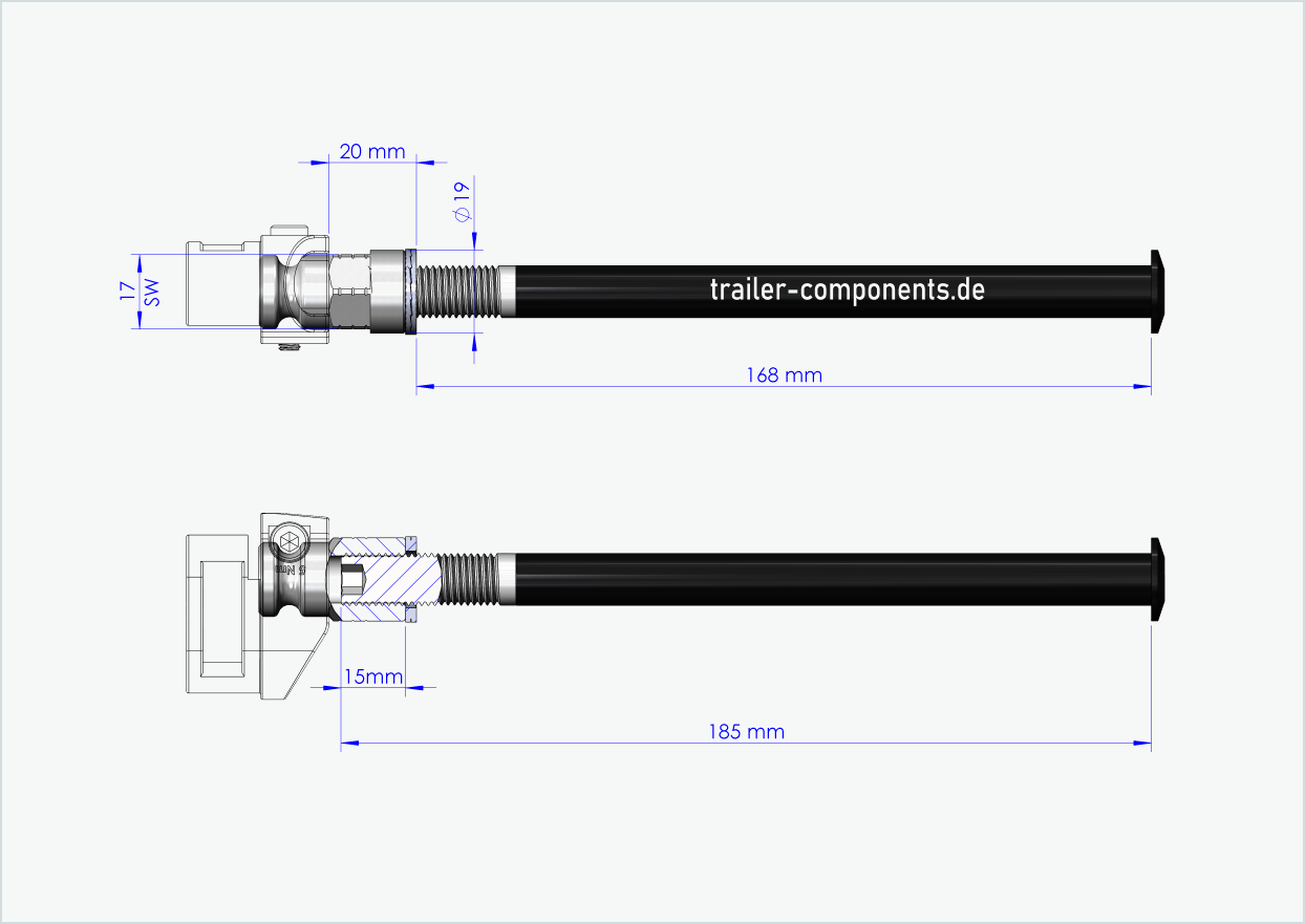 Perno passante con adattatore Leggero per ORBEA | per filettatura sinistra M12 x 1,50 - compatibile con Leggero con sistema BECCO