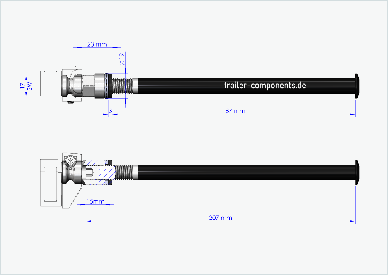 Perno passante con adattatore Leggero per ORBEA | per filettatura sinistra M12 x 1,50 - compatibile con Leggero con sistema BECCO