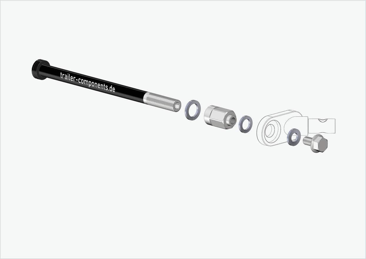 Perno passante universale con adattatore per TOUT TERRAIN | per filettatura sinistra M12 x 1,50 - adatto a Thule, Qeridoo, Burley, Prophete, Hamax, Trixie e molti altri.
