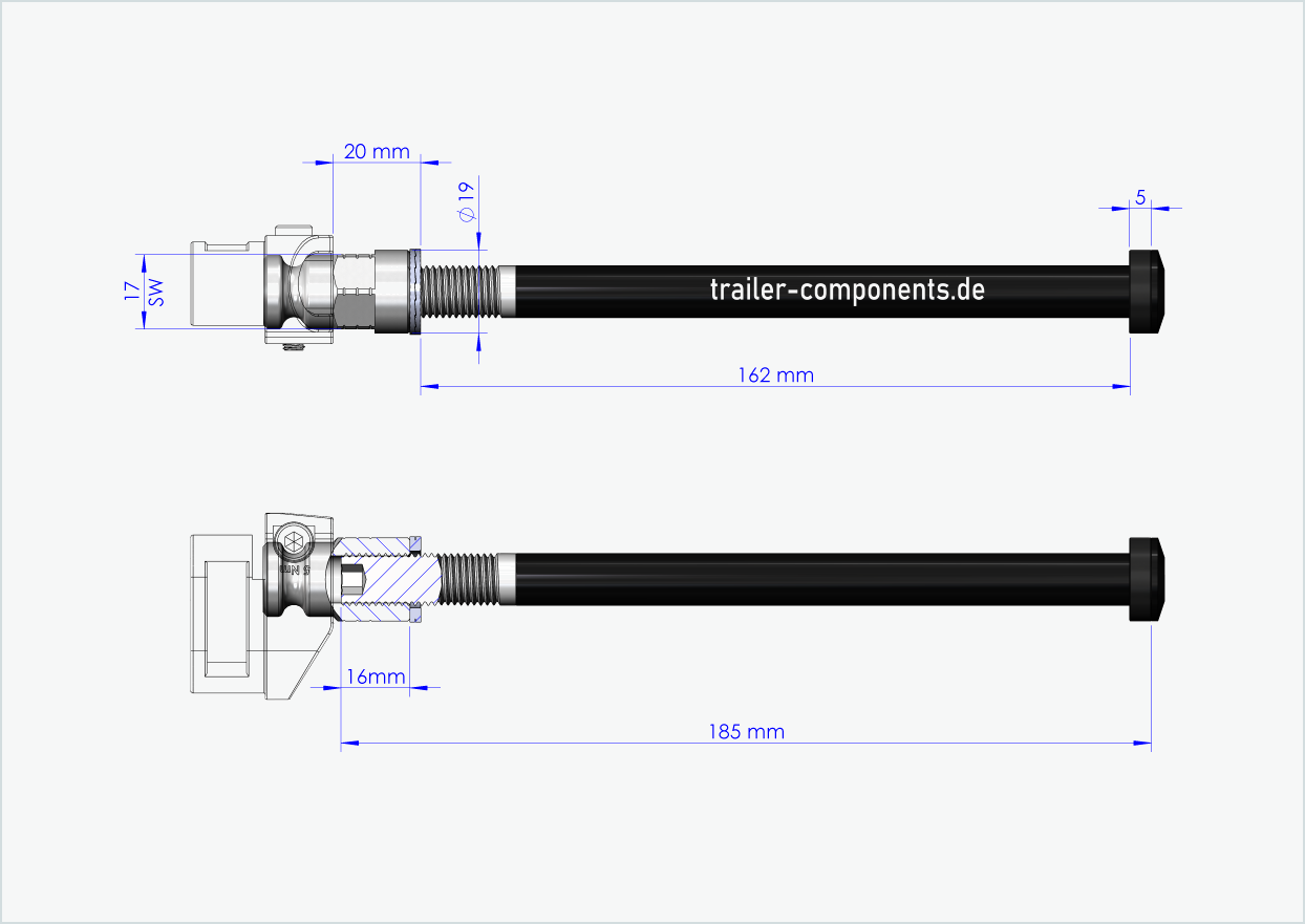 Perno passante con adattatore Leggero per TOUT TERRAIN | per filettatura sinistra M12 x 1,50 - compatibile con Leggero con sistema BECCO