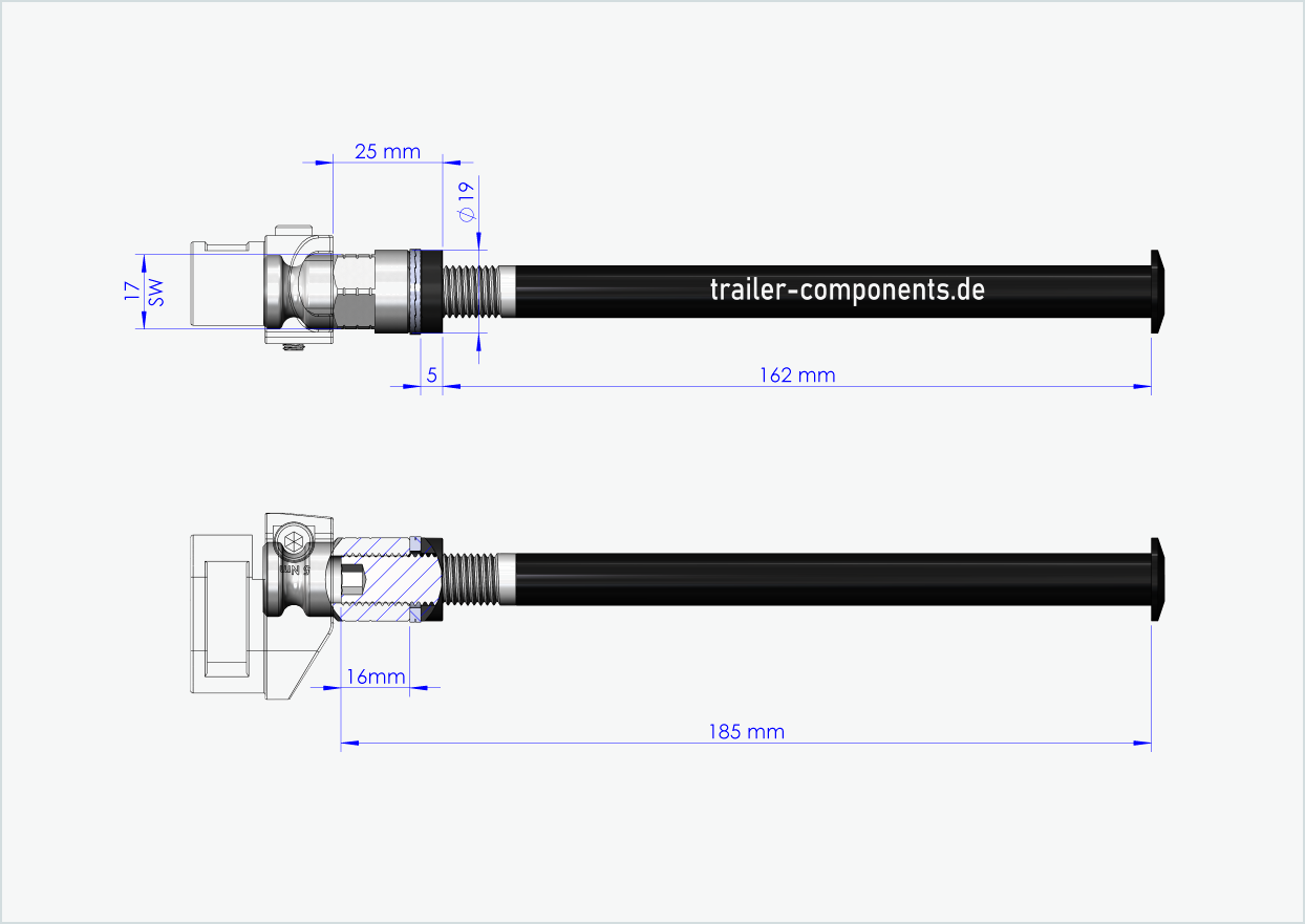 Perno passante con adattatore Leggero per TOUT TERRAIN | per filettatura sinistra M12 x 1,50 - compatibile con Leggero con sistema BECCO