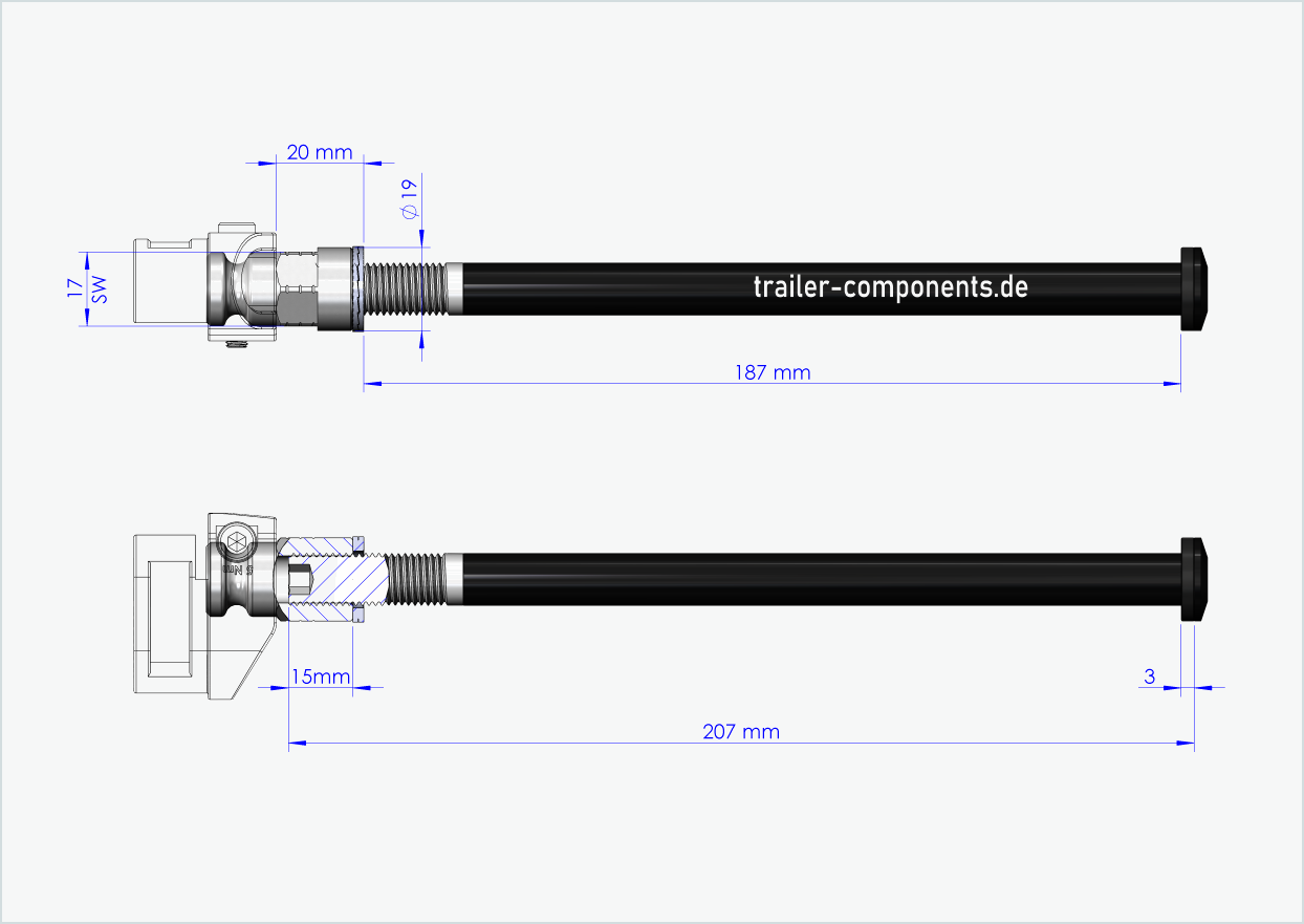 Perno passante con adattatore Leggero per ORBEA | per filettatura sinistra M12 x 1,50 - compatibile con Leggero con sistema BECCO